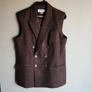 Calvin Klein Chocolate Double-Breasted Sleevless Blazer/ Long Vest